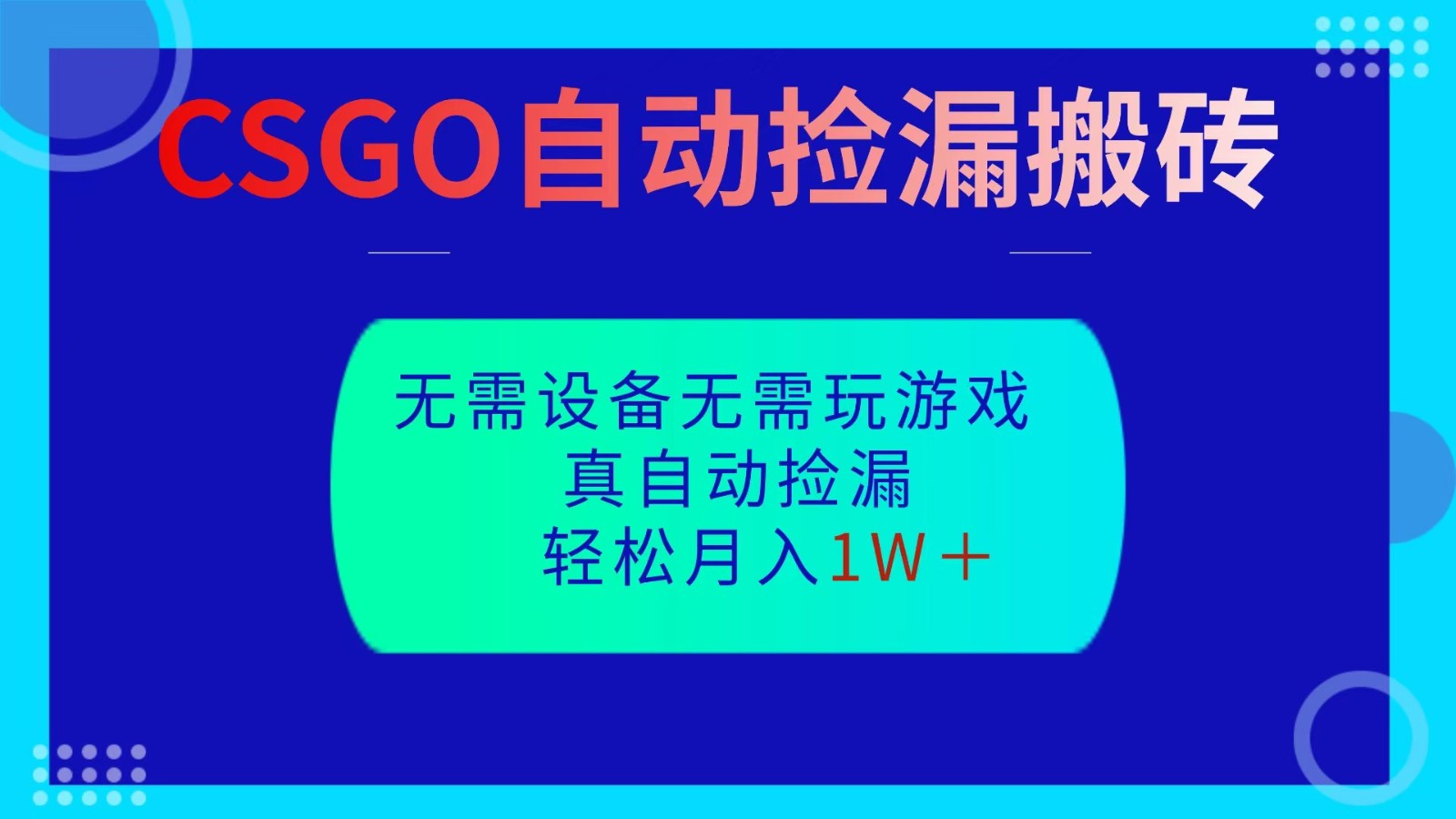 CSGO自动捡漏搬砖，当天操作当天见结果，无需了解游戏，包教包会包落地-狄威团队