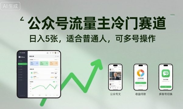 公众号流量主冷门赛道，日入5张，适合普通人，可多号操作-狄威团队