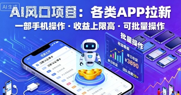 AI风口项目，各类APP拉新，一部手机就可以操作，收益上限高，可批量操作-狄威团队
