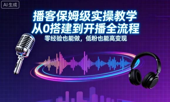 播客保姆级实操教学，从0搭建到开播全流程，零经验也能做，低粉也能高变现-狄威团队