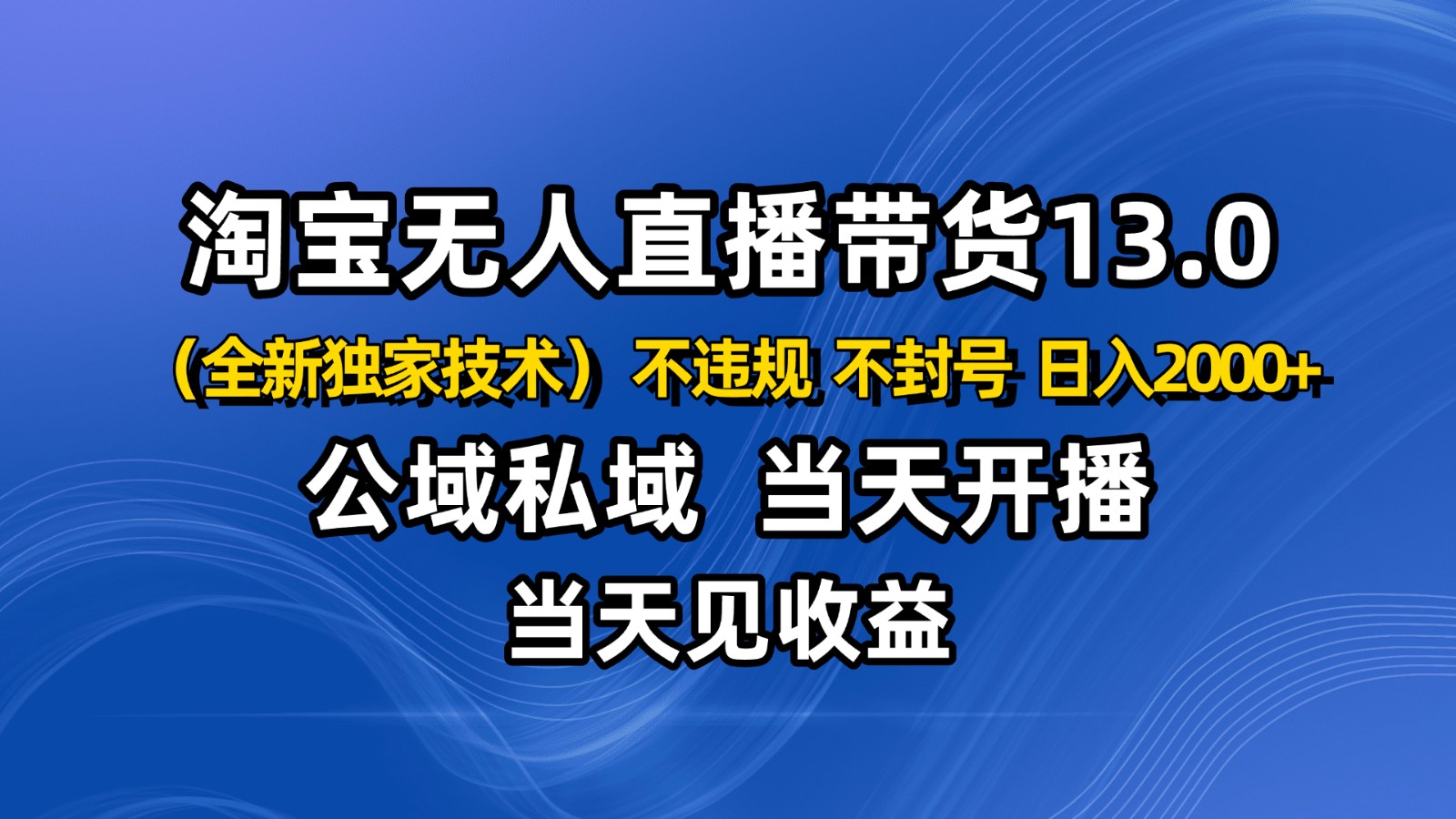 淘宝无人直播13.0，公域私域技术，不封号，不违规 布局下半年旺季赛道，日入2000+-狄威团队