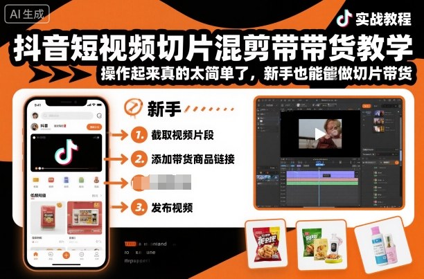 抖音短视频切片混剪带货教学，操作起来真的太简单了，新手也能做切片带货-狄威团队