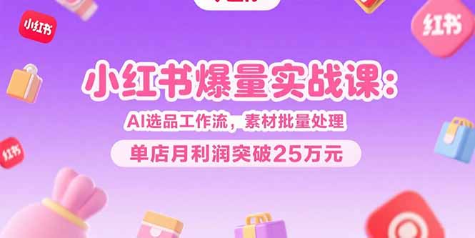 小红书爆量实战课：AI选品工作流，素材批量处理，单店月利润突破25万元-狄威团队