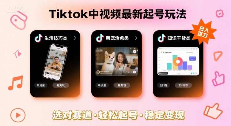 Tiktok中视频最新起号玩法，想要日入百刀，做好这几个赛道就可以了-狄威团队