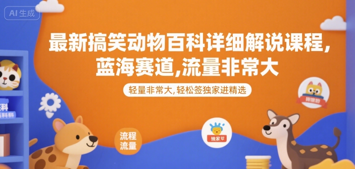 最新搞笑动物百科详细解说课程，蓝海赛道，流量非常大，轻松签独家进精选-狄威团队