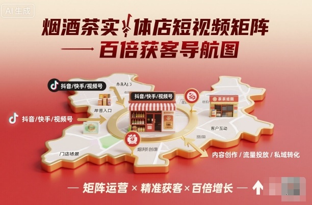烟酒茶实体店短视频矩阵百倍获客导航图-狄威团队