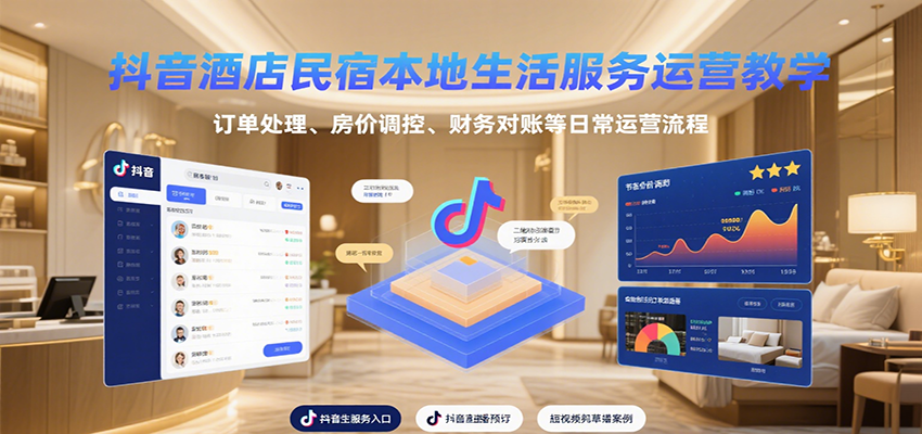 抖音酒店民宿本地生活服务运营教学，订单处理、房价调控、财务对账等日常运营流程-狄威团队