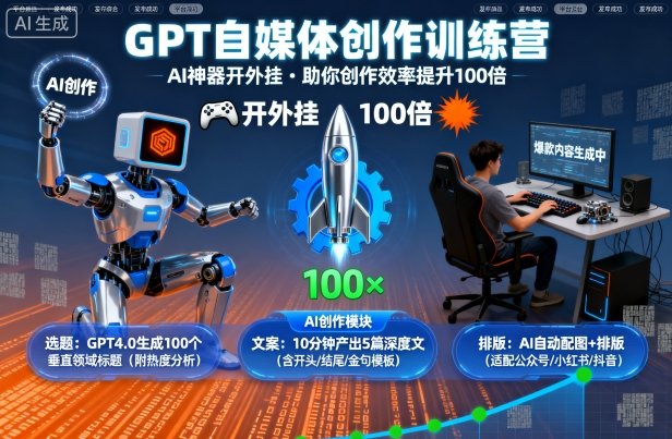 GPT自媒体创作训练营：AI神器开外挂，助你创作效率提升100倍-狄威团队