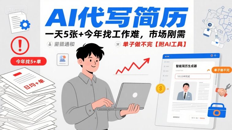 AI代写简历，一天5张+今年找工作难，市场刚需，单子做不完【附AI工具】-狄威团队