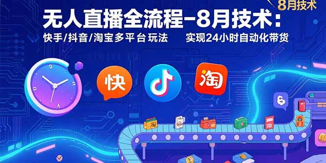 无人直播全流程-8月技术：快手/抖音/淘宝多平台玩法 实现24小时自动化带货-狄威团队