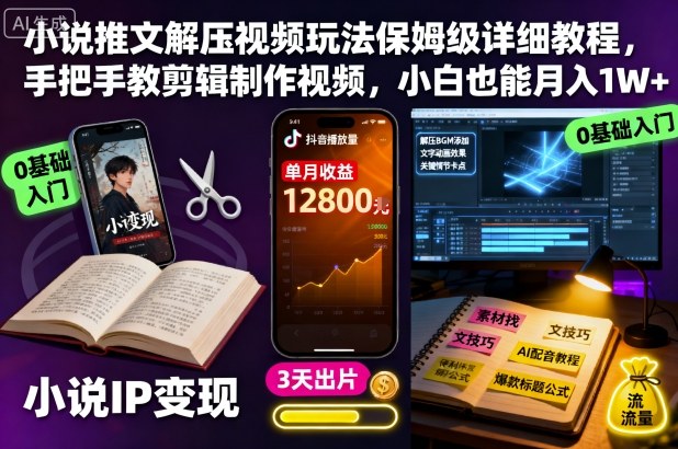 小说推文解压视频玩法保姆级详细教程，手把手教剪辑制作视频，小白也能月入1W+-狄威团队