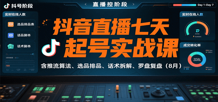 抖音直播七天起号实战课：含推流算法、选品排品、话术拆解、罗盘复盘(8月)-狄威团队