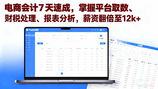 电商会计7天速成，掌握平台取数、财税处理、报表分析，薪资翻倍至12k+-狄威团队