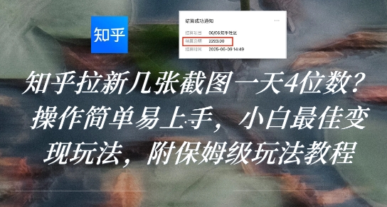 知乎拉新几张截图一天4位数？操作简单易上手，小白最佳变现玩法，附保姆级玩法教程-狄威团队