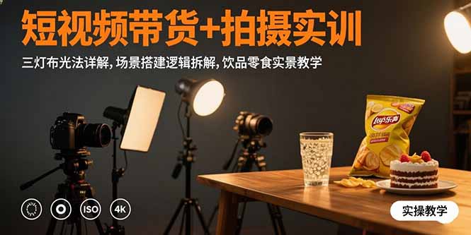 短视频带货+拍摄实训：三灯布光法详解,场景搭建逻辑拆解,饮品零食实景教学-狄威团队