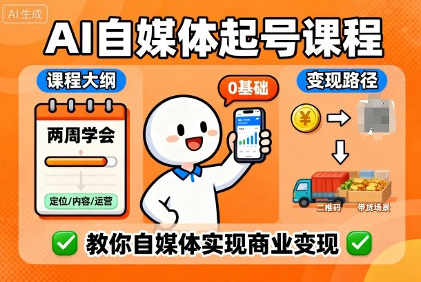 AI自媒体起号课程，0基础小白两周学会，教你自媒体实现商业变现-狄威团队