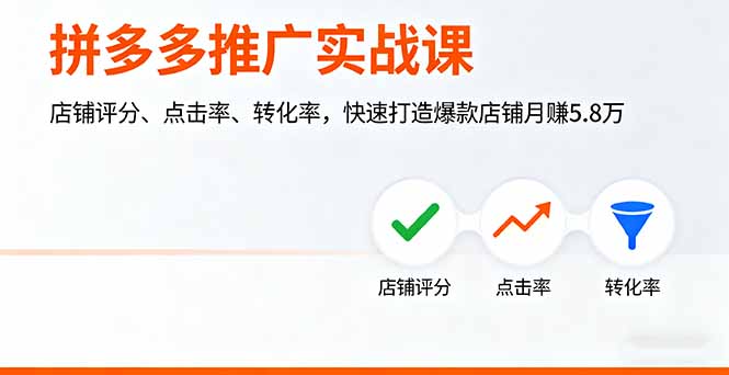 拼多多推广实战课，店铺评分、点击率、转化率，快速打造爆款店铺月赚5.8万-狄威团队