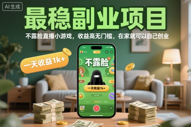 最稳副业项目，不露脸直播小游戏，收益高无门槛，一天收益1k+，在家就可以自己创业【揭秘】-狄威团队