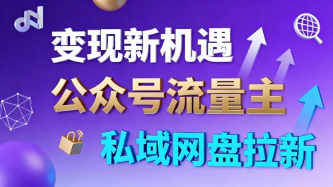 公众号流量主+私域网盘拉新，多方式变现，简单易上手，当天就有收益-狄威团队
