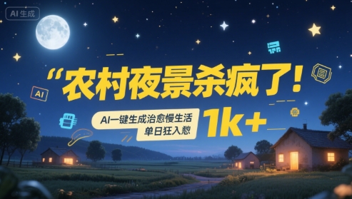 农村夜景杀疯了！AI一键生成治愈系慢生活，单日狂入1k+-狄威团队