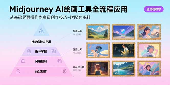 Midjourney AI绘画工具全流程应用，从基础界面操作到高级创作-附配套资料-狄威团队