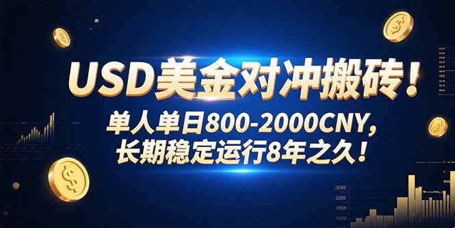 USD美金对冲搬砖!单人单日800-2000CNY，长期稳定运行8年之久!-狄威团队